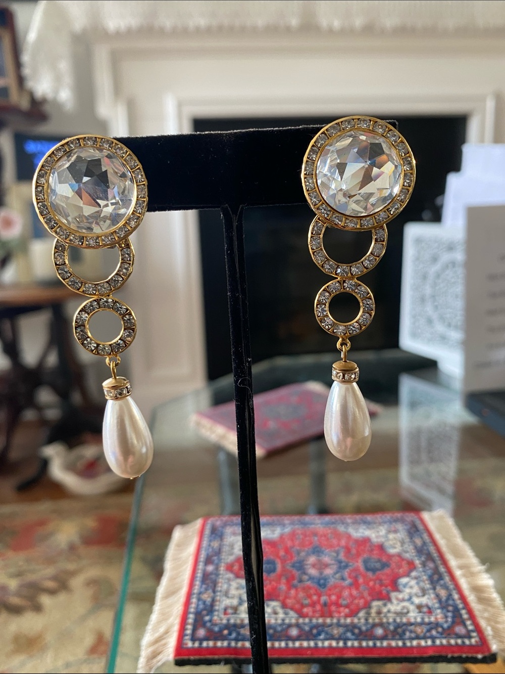 Gold-Tone Crystal & Pearl Drop Earrings - Elegant Statement Jewelry